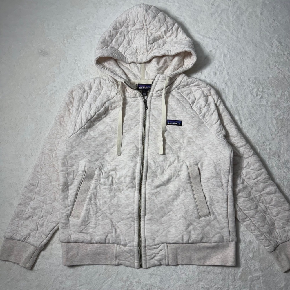 Patagonia Women's Size Small Organic Cotton Quilt Hoody Full Zip Jacket Oatmeal‎
